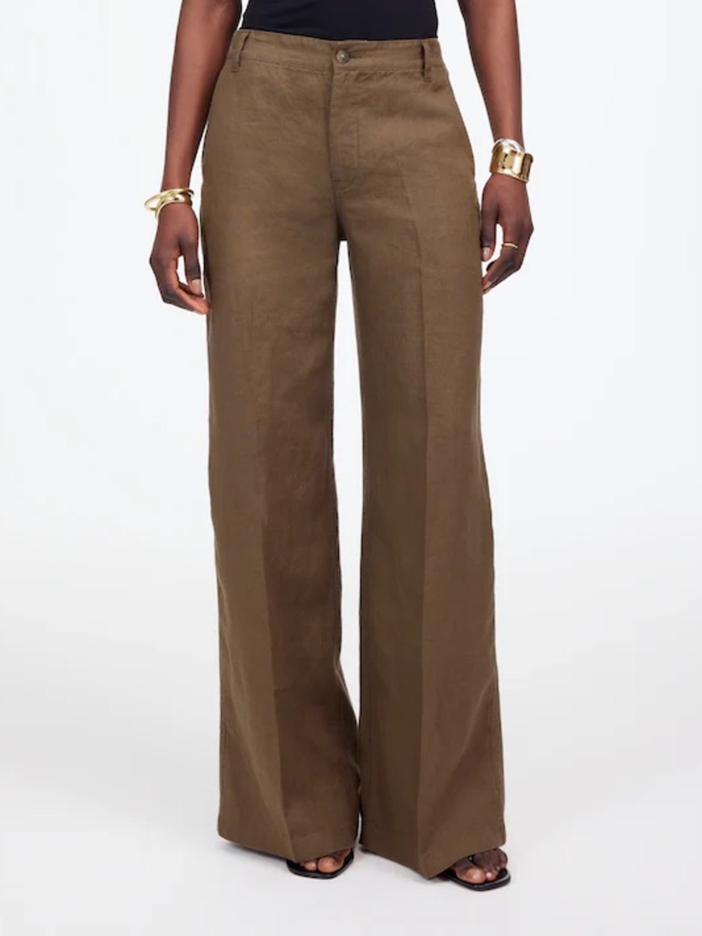 Madewell The Petite Zoe Relaxed Wide Pant in 100% Linen Size 2P in Safari Khaki
